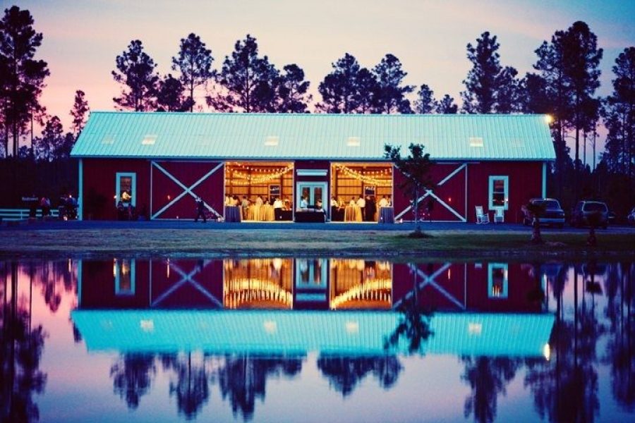 The reflection of the Keeler Property barn in the water